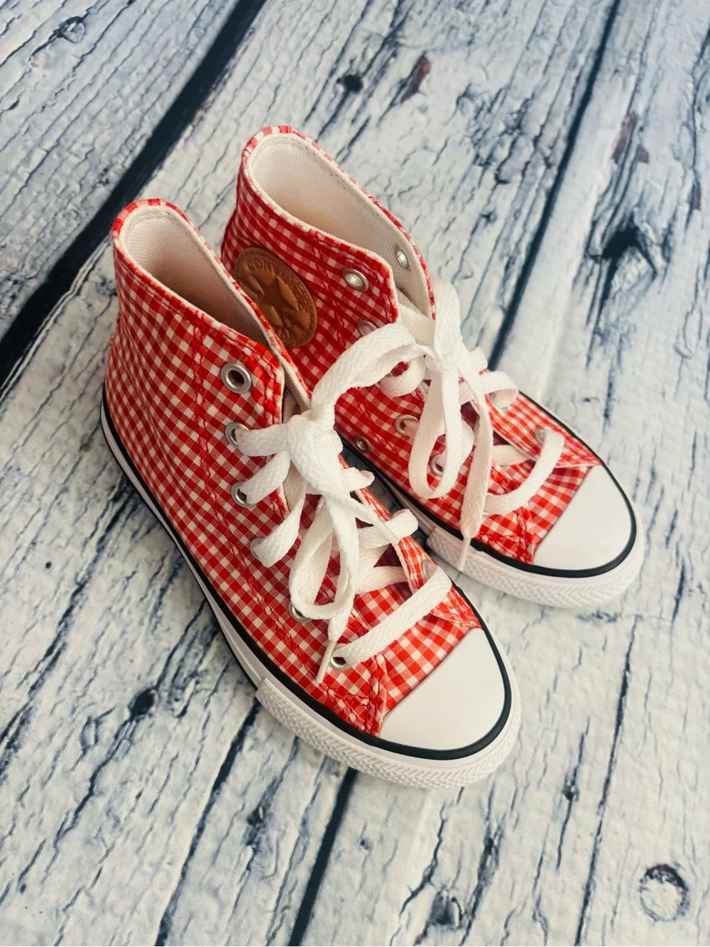Converse orange and White Gingham High-Top Sneakers